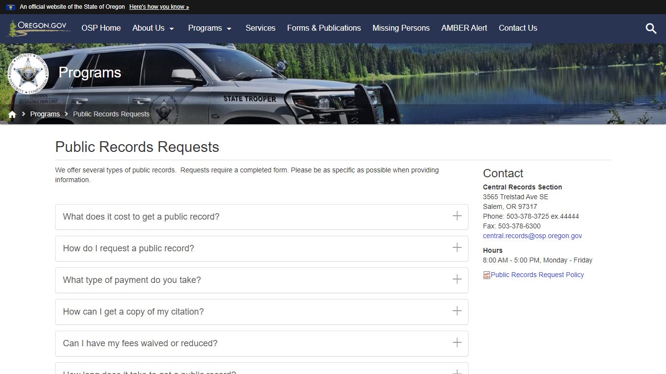 Oregon State Police : Public Records Requests : Programs ...