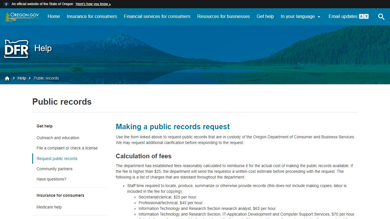 Public records - Oregon